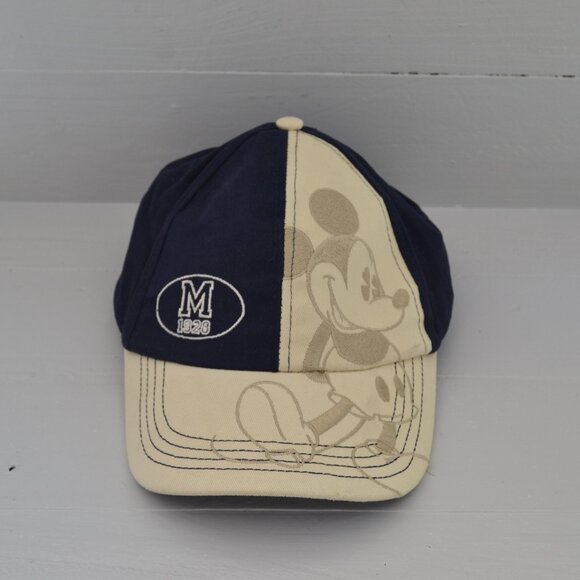 Disney Mickey Mouse Retro Embroider Baseball Hat Cap Adjustable Navy and Tan - Picture 1 of 7